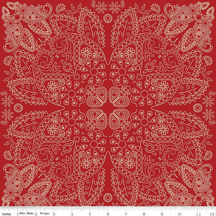 Cowboys Bandana Barn Red Cotton Fabric