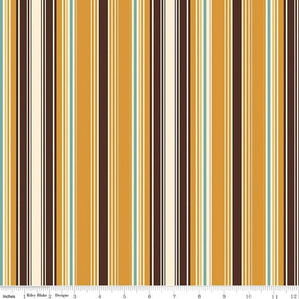 Cowboys Stripes Ochre Cotton Fabric