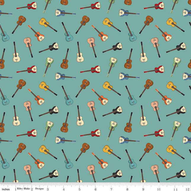 Handmade Placemat Or Table Runner Cowboys Guitars Teal
