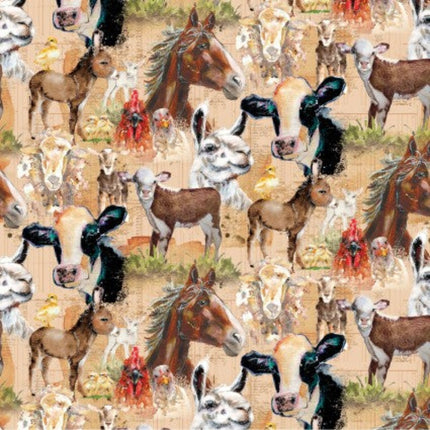 Farm Life Toile Light Rust Fabric