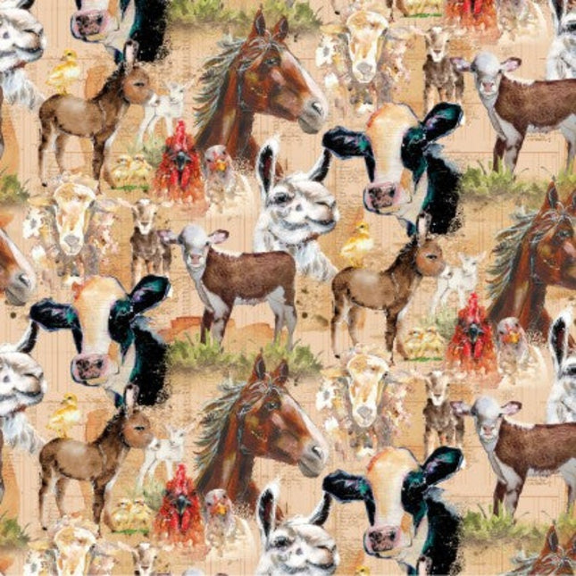 Farm Life Toile Light Rust Fabric