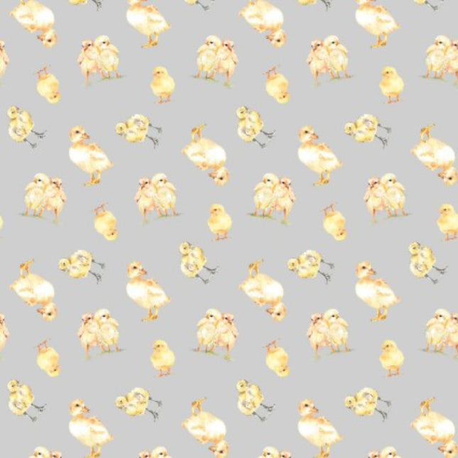 Farm Life Chicks Light Grey Fabric