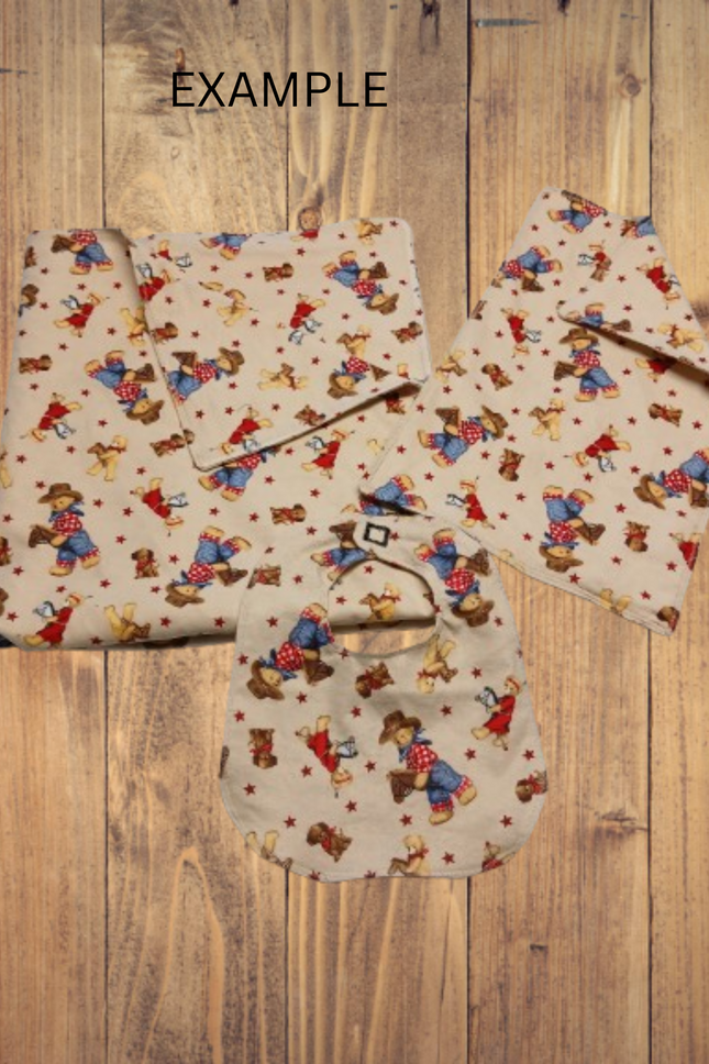 Handmade Blanket, Burp Rag/ Security Blanket, and Bib Alligators Navy