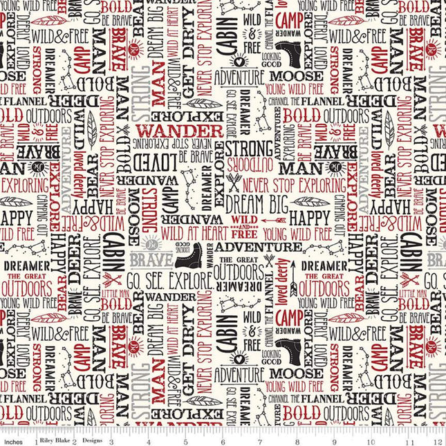 Wild at Heart Words Cream Flannel Fabric
