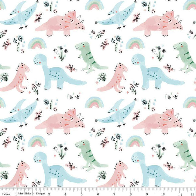 Pillowcase - Dinosaurs White Flannel