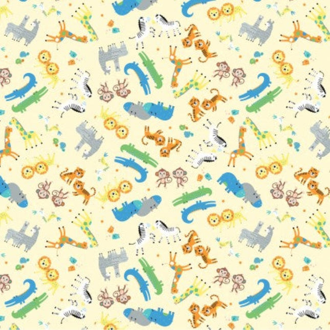 Noah's Journey Two by Two Animals Yellow Cotton Fabric