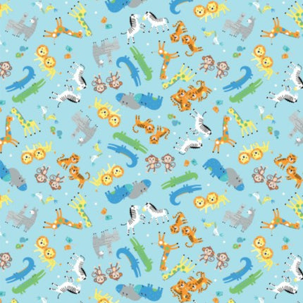 Noah's Journey Two by Two Animals Blue Cotton Fabric
