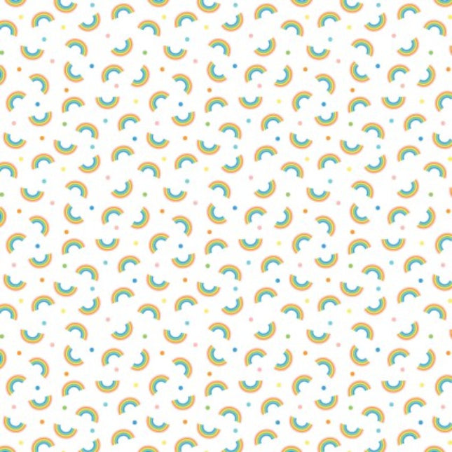 Noah's Journey Little Rainbows White Cotton Fabric