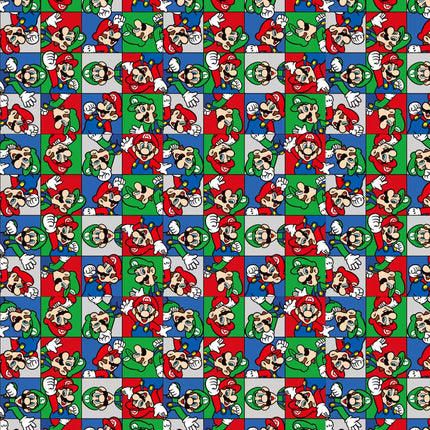 Mario Bros. Character Grid Cotton Fabric