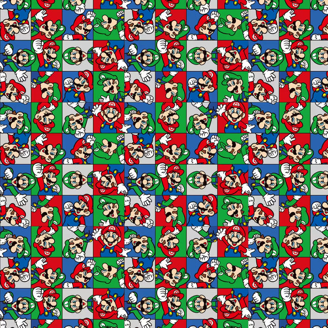 Mario Bros. Character Grid Cotton Fabric
