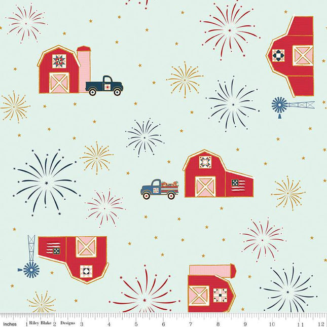 Curtain Valance - Sweet Freedom Barns Bleached Denim Sparkle Cotton