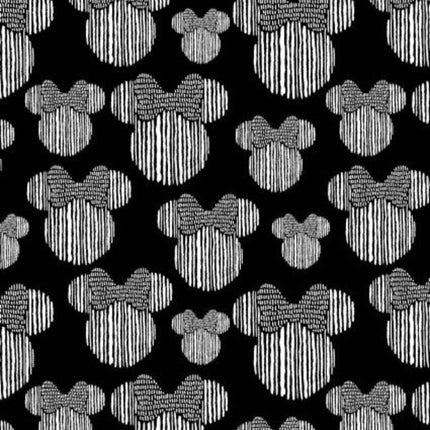 Minnie Mouse Heads Grey Cotton Fabric