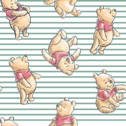 Single Layer Cotton Blanket - Winnie The Pooh Stripe Green Cotton