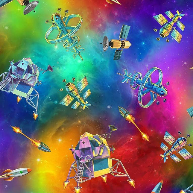 Handmade Valance or Curtain Panel Spacecraft Multi