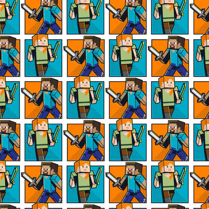 Minecraft Steve and Alex Grid Cotton Fabric