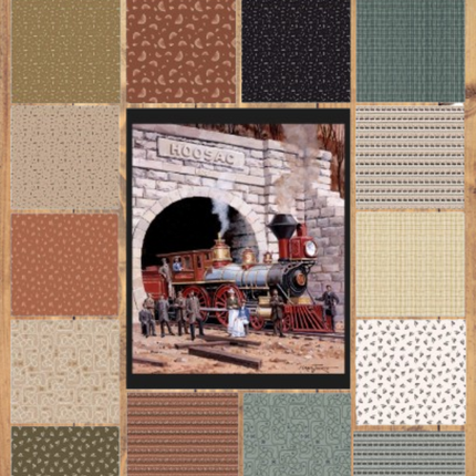 Massachusetts Locomotive Train Panel Fabric and 19 print Bundle 1/2 Yard or 1 Yard Cuts