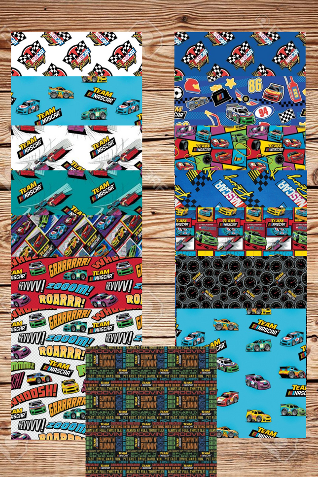 Car Racing by Camelot Flat Fold Assortment 25 Yard Bundle Cotton Fabric