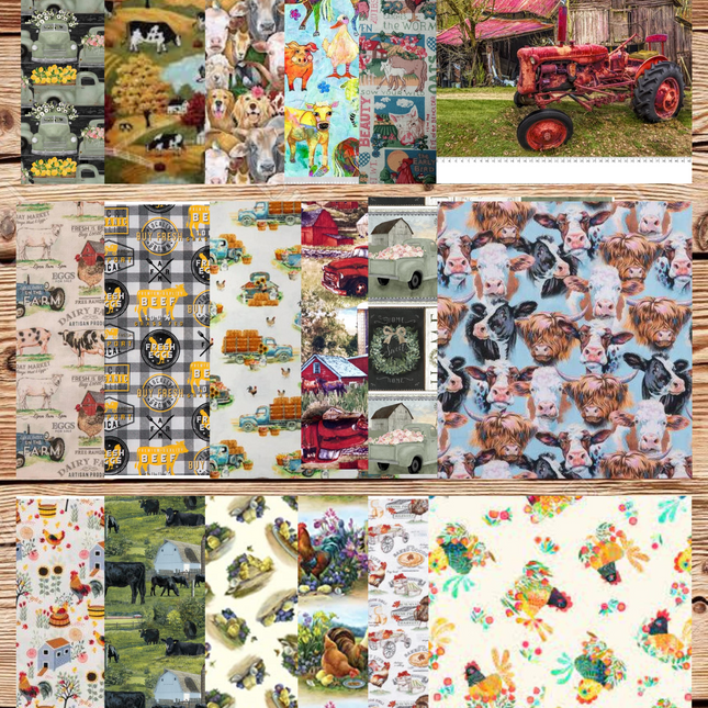 Assorted Farm Flat Fold Assortment 25 Yard Bundle Cotton Fabric