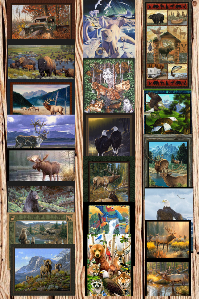 Assorted Wildlife Panel Flat Fold Assortment Bundle Cotton Fabric