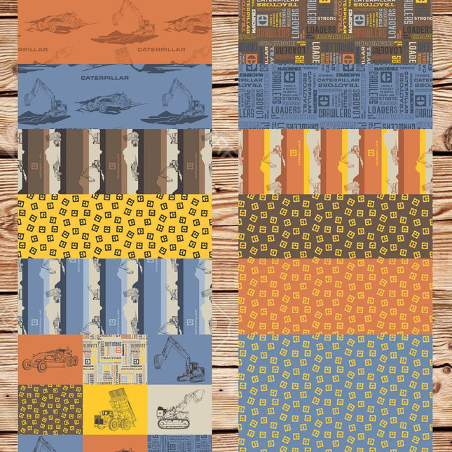 10 Half Yards  - Assorted Vintage Caterpillar Equipment Half Yard Bundle