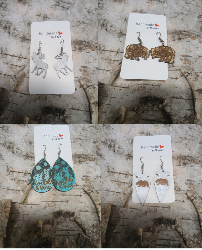 Handmade with Love - Natural Wood Earrings - Set of 4 Free and Wild