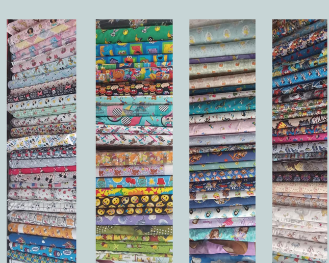 Assorted Character Cotton - 1/2 Yard Cuts -  20 Prints- Fabric Bundle