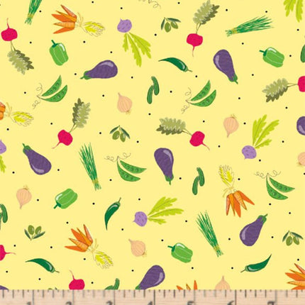 What's Cookin' Veggies Yellow Cotton Fabric