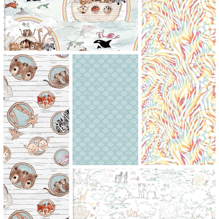 Assorted Two by Two Noah's Ark Flat Fold Assortment 10 or 25 Yards Bundle Cotton Fabric