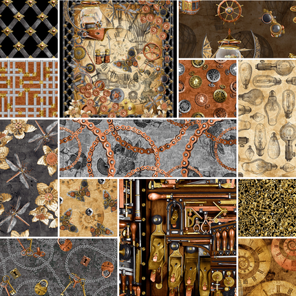 Assorted Full Steam Ahead Punk Steam Flat Fold Assortment 10 or 25 Yards Bundle Cotton Fabric