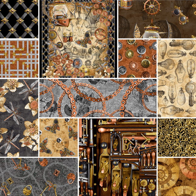 Assorted Full Steam Ahead Punk Steam Flat Fold Assortment 10 or 25 Yards Bundle Cotton Fabric