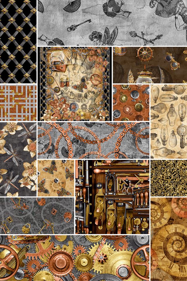 Assorted Full Steam Ahead Punk Steam Flat Fold Assortment 10 or 25 Yards Bundle Cotton Fabric