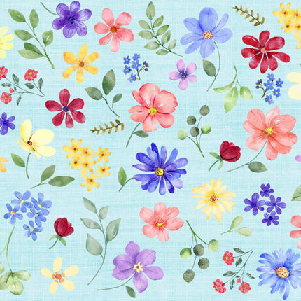 Angels Tossed Watercolor Flowers Cotton Fabric
