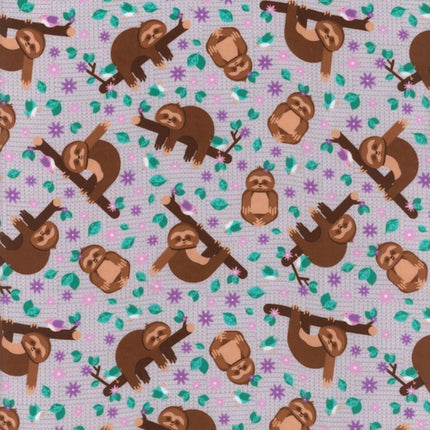 Sleepy Sloth - Grey Flannel Fabric