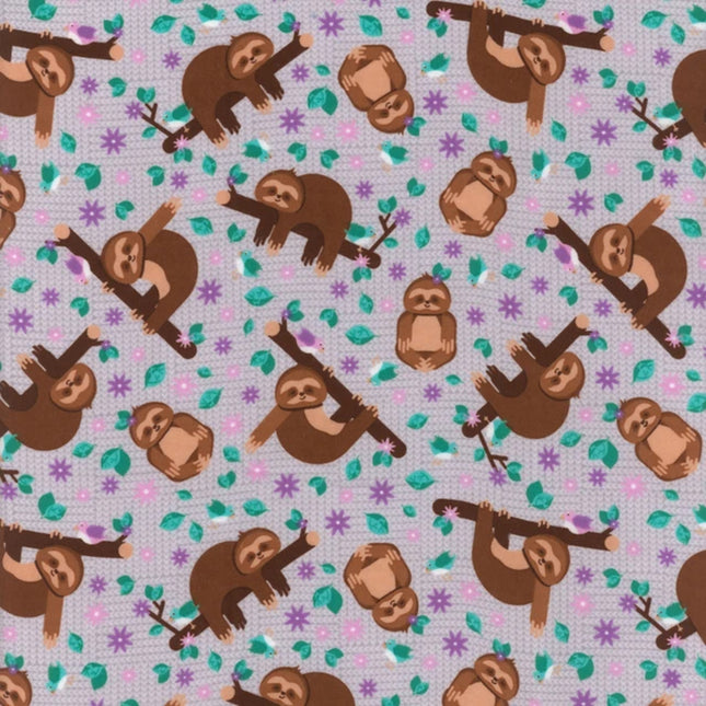 Sleepy Sloth - Grey Flannel Fabric