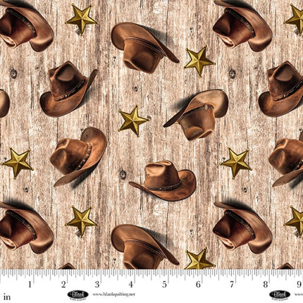 Spurs & Spirit Cowboy Hats and Stars Cotton Fabric