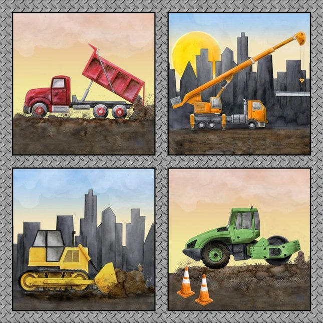 Let's Get Building Construction Equipment Pillow 36" Panel Cotton Fabric