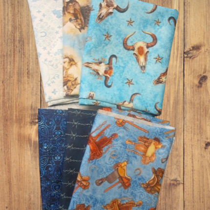 6 Fat Quarters - Assorted Running Wild Western Blue Themed Fat Quarter Bundle
