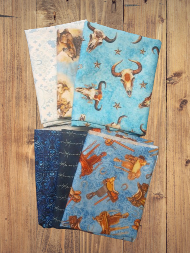 6 Fat Quarters - Assorted Running Wild Western Blue Themed Fat Quarter Bundle