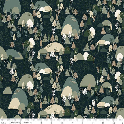 Let's Wander Mountain Music Navy Cotton Fabric
