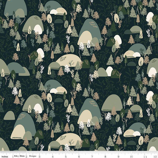 Pillowcase - Let's Wander Mountain Music Navy Cotton
