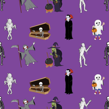Halloween Creatures Allover - Purple Cotton Fabric