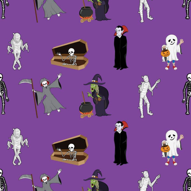 Halloween Creatures Allover - Purple Cotton Fabric