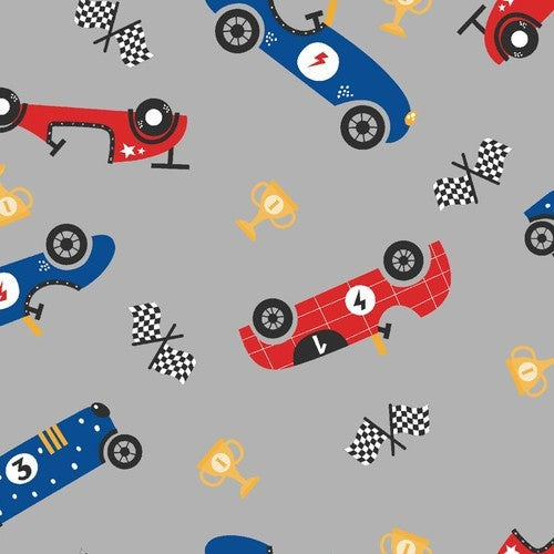 Race Cars and Flags Flannel Fabric