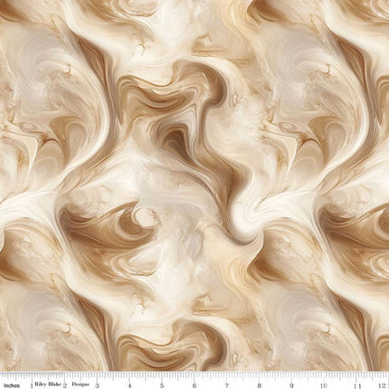 Coffee Time Swirl Brown Cotton Fabric