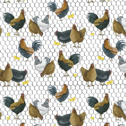Farmall Farm Roosters & Chickens Cotton Fabric