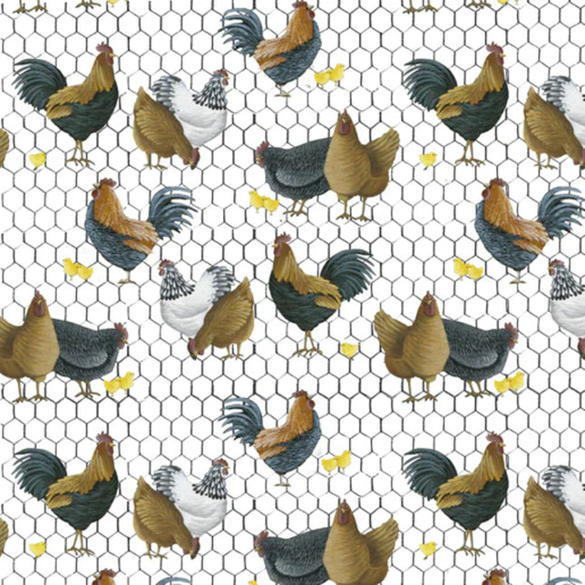 Farmall Farm Roosters & Chickens Cotton Fabric