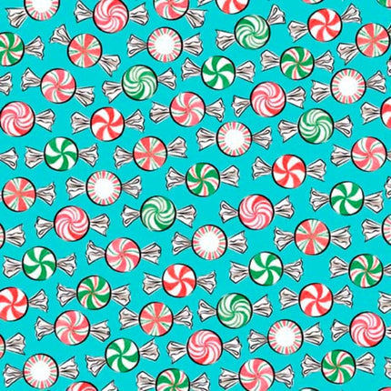 Holiday Party Christmas Mints Aqua Cotton Fabric