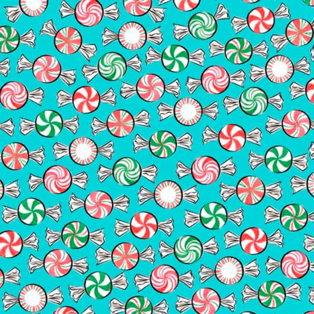 Curtain Valance - Holiday Party Christmas Mints Aqua Cotton