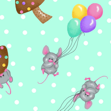 Mouse Fun Teal Comfy Flannel Fabric