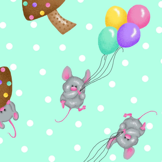 Mouse Fun Teal Comfy Flannel Fabric